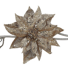 Lade das Bild in den Galerie-Viewer, Champagnerfarbene Weihnachtssternblüte 20,5 cm auf Clip Weihnachtsdekoration Kunsthandel Rueckeshaeuser