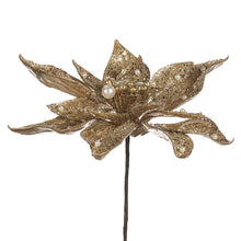 Lade das Bild in den Galerie-Viewer, Champagnerfarbene Weihnachtssternblüte mit Perlen 23 cm Weihnachtsdekoration Kunsthandel Rueckeshaeuser