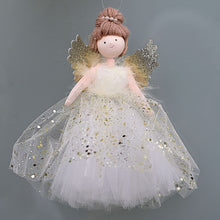 Lade das Bild in den Galerie-Viewer, Engelchen in weißem Tüllkleidchen mit goldenen Pünktchen Mundgeblasener Weihnachtsschmuck Kunsthandel Rueckeshaeuser