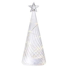 Lade das Bild in den Galerie-Viewer, Glasweihnachtsbaum "Wave" mit Stern und LED-Beleuchtung - Höhe 26 cm Weihnachtsdekoration Kunsthandel Rueckeshaeuser