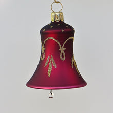 Lade das Bild in den Galerie-Viewer, Glocke, bordeaux matt mit Girlande Mundgeblasener Weihnachtsschmuck Kunsthandel Rueckeshaeuser