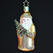 Lade das Bild in den Galerie-Viewer, Goldener Weihnachtsmann mit Tannenbaum Mundgeblasener Weihnachtsschmuck Kunsthandel Rueckeshaeuser