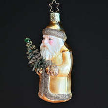 Lade das Bild in den Galerie-Viewer, Goldener Weihnachtsmann mit Tannenbaum Mundgeblasener Weihnachtsschmuck Kunsthandel Rueckeshaeuser