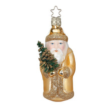 Lade das Bild in den Galerie-Viewer, Goldener Weihnachtsmann mit Tannenbaum Mundgeblasener Weihnachtsschmuck Kunsthandel Rueckeshaeuser