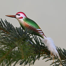 Lade das Bild in den Galerie-Viewer, Grünspecht aus Glas, auf Clip Mundgeblasener Weihnachtsschmuck Kunsthandel Rueckeshaeuser
