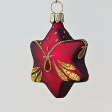 Lade das Bild in den Galerie-Viewer, Kleiner Stern / bordeaux matt mit Girlande Mundgeblasene Weihnachtskugel Kunsthandel Rueckeshaeuser