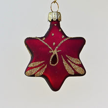 Lade das Bild in den Galerie-Viewer, Kleiner Stern / bordeaux matt mit Girlande Mundgeblasene Weihnachtskugel Kunsthandel Rueckeshaeuser