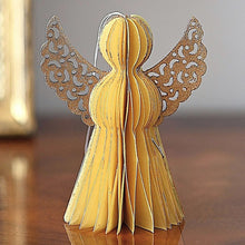 Lade das Bild in den Galerie-Viewer, Kleiner Weihnachtsengel zum Hängen und Stellen aus Papier / gelbgold Weihnachtsdekoration Kunsthandel Rueckeshaeuser