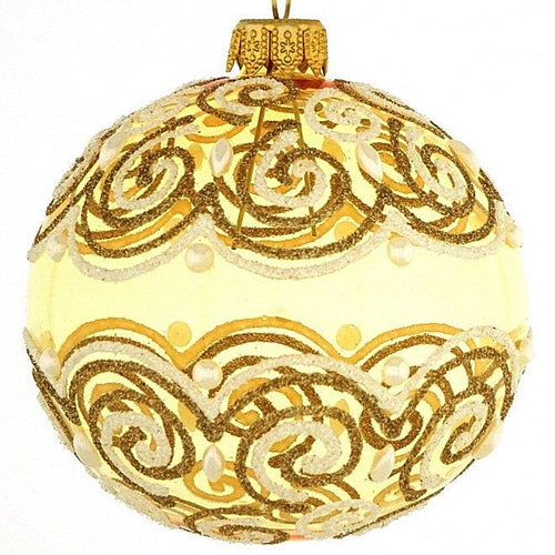 Kopie von Mundgeblasene Weihnachtskugel / helles gold glänzend transparent mit Perlen 8 cm Mundgeblasene Weihnachtskugel Kunsthandel Rueckeshaeuser