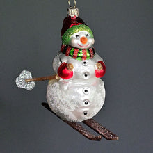 Lade das Bild in den Galerie-Viewer, Lustiger Schneemann auf Ski Mundgeblasener Weihnachtsschmuck Kunsthandel Rueckeshaeuser