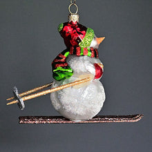 Lade das Bild in den Galerie-Viewer, Lustiger Schneemann auf Ski Mundgeblasener Weihnachtsschmuck Kunsthandel Rueckeshaeuser
