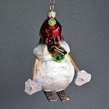 Lade das Bild in den Galerie-Viewer, Lustiger Schneemann auf Ski Mundgeblasener Weihnachtsschmuck Kunsthandel Rueckeshaeuser