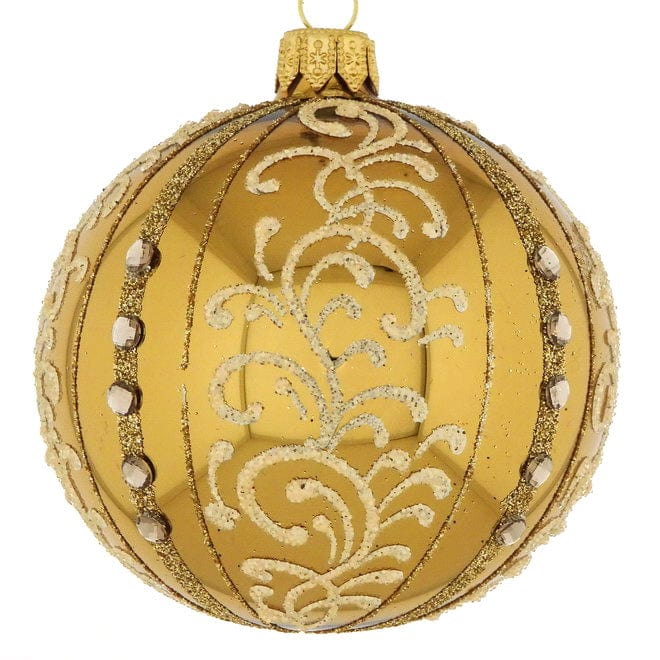 Mundgeblasene Weihnachtskugel / gold glänzend 8 cm / klassisches Muster Mundgeblasene Weihnachtskugel Kunsthandel Rueckeshaeuser