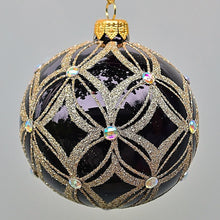 Lade das Bild in den Galerie-Viewer, Mundgeblasene Weihnachtskugel, schwarz glänzend mit grafischem Muster, 8 cm Mundgeblasene Weihnachtskugel Kunsthandel Rueckeshaeuser