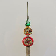 Lade das Bild in den Galerie-Viewer, Prachtvolle Christbaumspitze aus Lauscha mit zwei Kugeln und Reflexen Mundgeblasener Weihnachtsschmuck Kunsthandel Rueckeshaeuser
