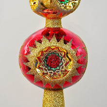 Lade das Bild in den Galerie-Viewer, Prachtvolle Christbaumspitze aus Lauscha mit zwei Kugeln und Reflexen Mundgeblasener Weihnachtsschmuck Kunsthandel Rueckeshaeuser