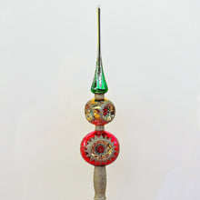 Lade das Bild in den Galerie-Viewer, Prachtvolle Christbaumspitze aus Lauscha mit zwei Kugeln und Reflexen Mundgeblasener Weihnachtsschmuck Kunsthandel Rueckeshaeuser