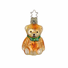 Lade das Bild in den Galerie-Viewer, Teddy Bär mit grüner Schleife Mundgeblasener Weihnachtsschmuck Kunsthandel Rueckeshaeuser