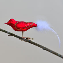Lade das Bild in den Galerie-Viewer, Vogel aus Glas / rot matt Mundgeblasener Weihnachtsschmuck Kunsthandel Rueckeshaeuser
