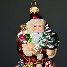 Lade das Bild in den Galerie-Viewer, Weihnachtsmann mit Tannenbaum und vielen Geschenken Mundgeblasener Weihnachtsschmuck Kunsthandel Rueckeshaeuser