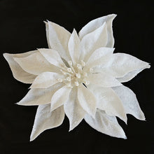 Lade das Bild in den Galerie-Viewer, Weiß glitzernde Weihnachtssternblüte auf Clip - 23 cm Weihnachtsdekoration Kunsthandel Rueckeshaeuser