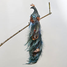 Lade das Bild in den Galerie-Viewer, Zauberhafter blauer Pfau auf Clip, XX cm Weihnachtsbaumschmuck Kunsthandel Rueckeshaeuser