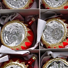 Lade das Bild in den Galerie-Viewer, 6 mundgeblasene Reflexkugeln / rot glänzend á 7 cm Mundgeblasene Weihnachtskugel Kunsthandel Rueckeshaeuser