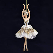 Lade das Bild in den Galerie-Viewer, Elegante Ballerina in gold und weiß Weihnachtsbaumschmuck Kunsthandel Rueckeshaeuser
