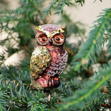 Lade das Bild in den Galerie-Viewer, Eule auf Clip Mundgeblasener Weihnachtsschmuck Kunsthandel Rueckeshaeuser