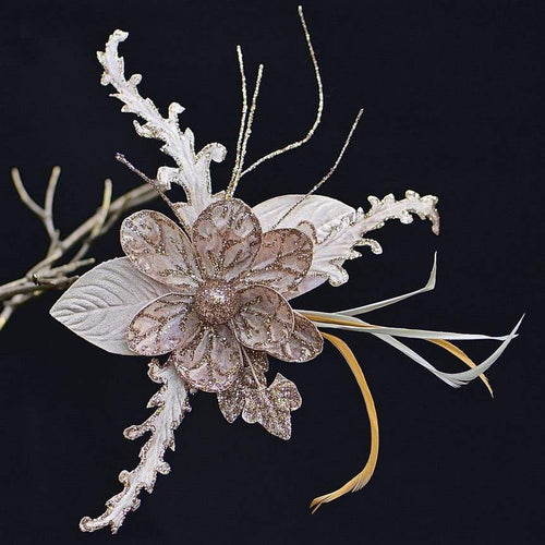 Fantastische Magnolienblüte 22 cm auf Clip Weihnachtsdekoration Kunsthandel Rueckeshaeuser