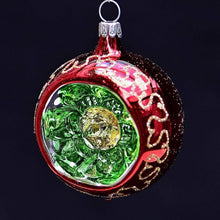 Lade das Bild in den Galerie-Viewer, Mundgeblasene Reflexkugel / rot/gold/grün glänzend 6 cm Mundgeblasene Weihnachtskugel Kunsthandel Rueckeshaeuser
