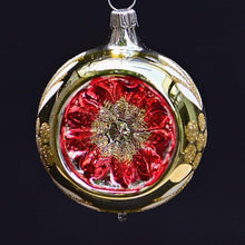 Lade das Bild in den Galerie-Viewer, Mundgeblasene Reflexkugel / silber/gold/rot glänzend 6 cm Mundgeblasene Weihnachtskugel Kunsthandel Rueckeshaeuser