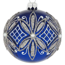 Lade das Bild in den Galerie-Viewer, Mundgeblasene Weihnachtskugel / blau/weiß glänzend 8 cm Mundgeblasene Weihnachtskugel Kunsthandel Rueckeshaeuser