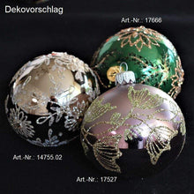 Lade das Bild in den Galerie-Viewer, Mundgeblasene Weihnachtskugel / rosé/grün/gold 8 cm Mundgeblasene Weihnachtskugel Kunsthandel Rueckeshaeuser