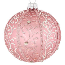 Lade das Bild in den Galerie-Viewer, Mundgeblasene Weihnachtskugel / rosé/silber 8 cm / Ranken und Blätter Mundgeblasene Weihnachtskugel Kunsthandel Rueckeshaeuser