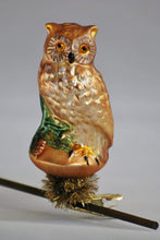 Lade das Bild in den Galerie-Viewer, Waldkauz auf Clip Mundgeblasener Weihnachtsschmuck Kunsthandel Rueckeshaeuser