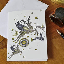 Lade das Bild in den Galerie-Viewer, Weihnachtskarte mit Umschlag / Fliegender Hirsch Weihnachtskarte Kunsthandel Rueckeshaeuser