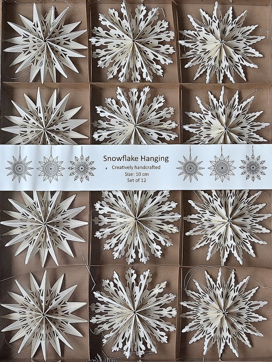 12 handgearbeitete Papierschneeflocken Mundgeblasener Weihnachtsschmuck Kunsthandel Rueckeshaeuser
