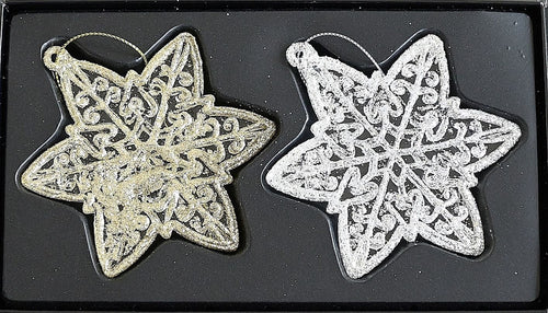 2-er Set Glassterne, gold/silber Mundgeblasener Weihnachtsschmuck Kunsthandel Rueckeshaeuser