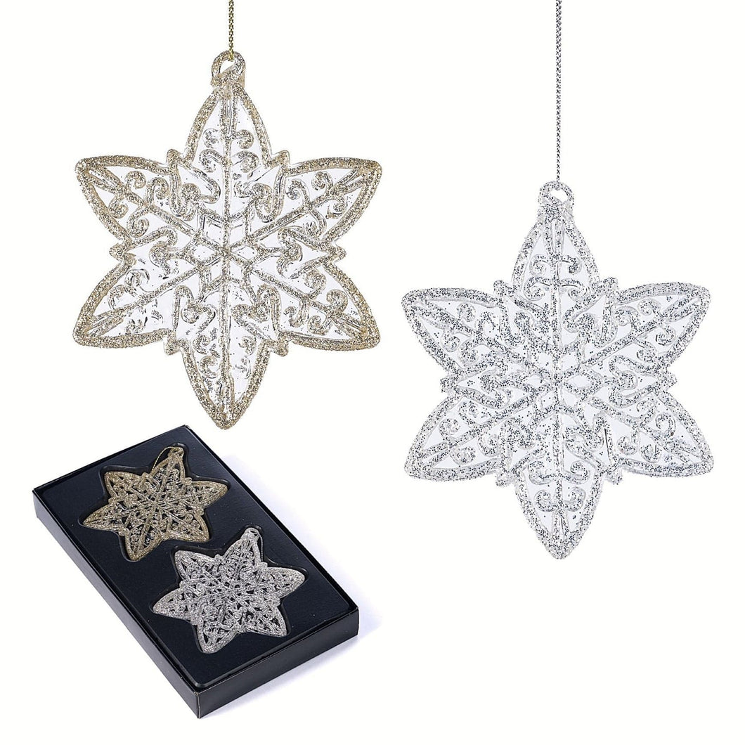 2-er Set Glassterne, gold/silber Mundgeblasener Weihnachtsschmuck Kunsthandel Rueckeshaeuser