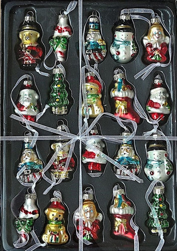 20 kleine, klassische Weihnachtsfiguren aus Glas Mundgeblasener Weihnachtsschmuck Kunsthandel Rueckeshaeuser