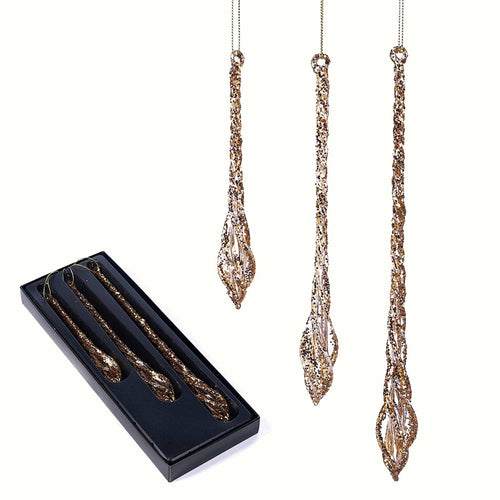 3-er Set, Zapfen mit Goldflitter aus Glas Weihnachtsbaumschmuck Kunsthandel Rueckeshaeuser
