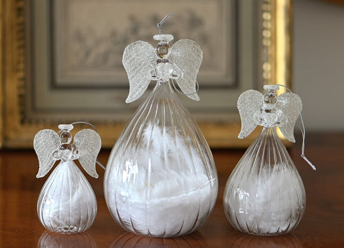 3er Set Glasengel mit Herz, Höhe 9,5 / 13 / 17 cm Weihnachtsdekoration Kunsthandel Rueckeshaeuser