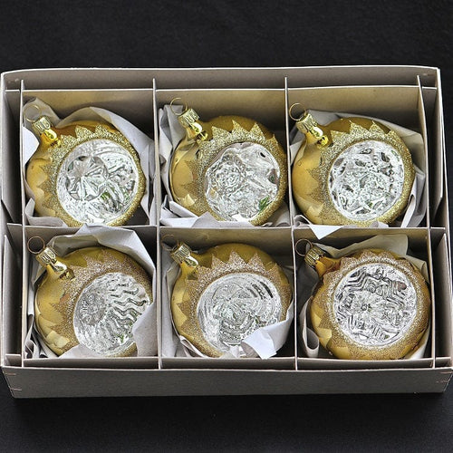 6 mundgeblasene Reflexkugeln /gold glänzend 7 cm Mundgeblasene Weihnachtskugel Kunsthandel Rueckeshaeuser