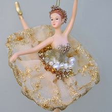 Lade das Bild in den Galerie-Viewer, Ballerina in champagnerfarbenem Tüllröckchen / ein Bein nach oben Weihnachtsbaumschmuck Kunsthandel Rueckeshaeuser
