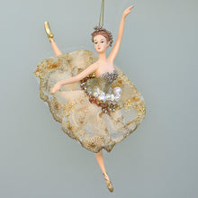 Lade das Bild in den Galerie-Viewer, Ballerina in champagnerfarbenem Tüllröckchen / ein Bein nach oben Weihnachtsbaumschmuck Kunsthandel Rueckeshaeuser
