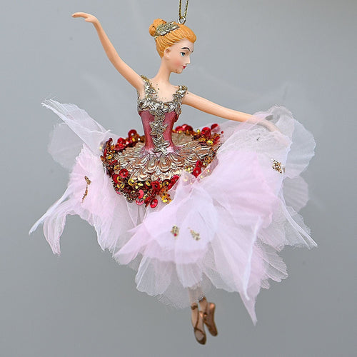 Ballerina in exquisitem pink/rosa Ballettkleid / Arme zur Seite Weihnachtsbaumschmuck Kunsthandel Rueckeshaeuser