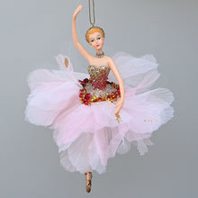 Lade das Bild in den Galerie-Viewer, Ballerina in exquisitem pink/rosa Ballettkleid / Bein angewinkelt und rechter Arm nach oben Weihnachtsbaumschmuck Kunsthandel Rueckeshaeuser
