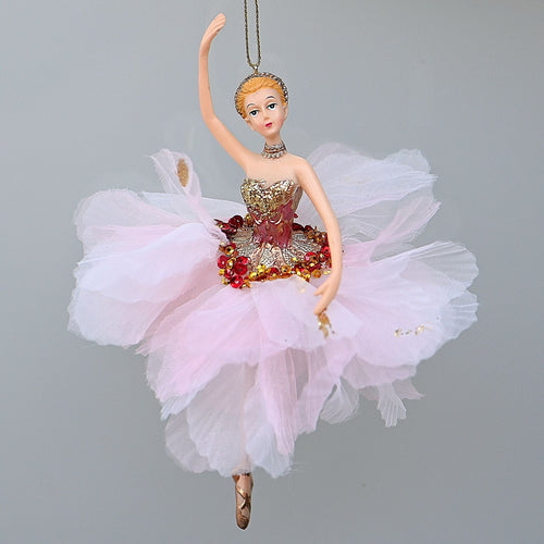 Ballerina in exquisitem pink/rosa Ballettkleid / Bein angewinkelt und rechter Arm nach oben Weihnachtsbaumschmuck Kunsthandel Rueckeshaeuser