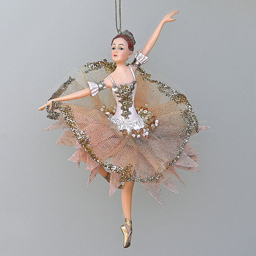 Ballerina in rosa Tüllröckchen / ein Bein angewinkelt Weihnachtsbaumschmuck Kunsthandel Rueckeshaeuser
